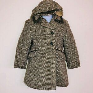 Vintage 50s Solitaire Overcoat Coat Boys S Green Wool Herringbone Winter Cap Set